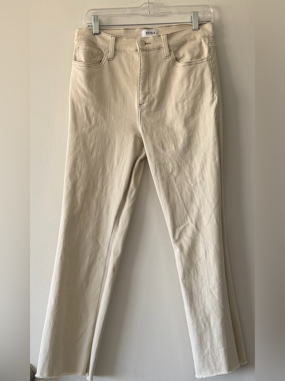 PISTOLA Lennon High Rise Crop Boot Jeans Sandstone Raw Hem Ivory Cream Size 29